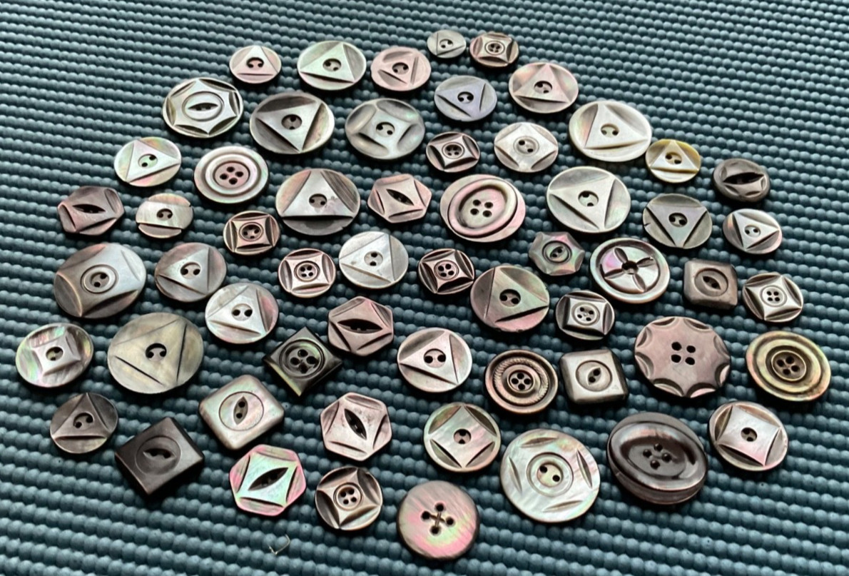 58 Antique Vintage Simply Carved Gray MOP Buttons – Medium to Large – Old Lot