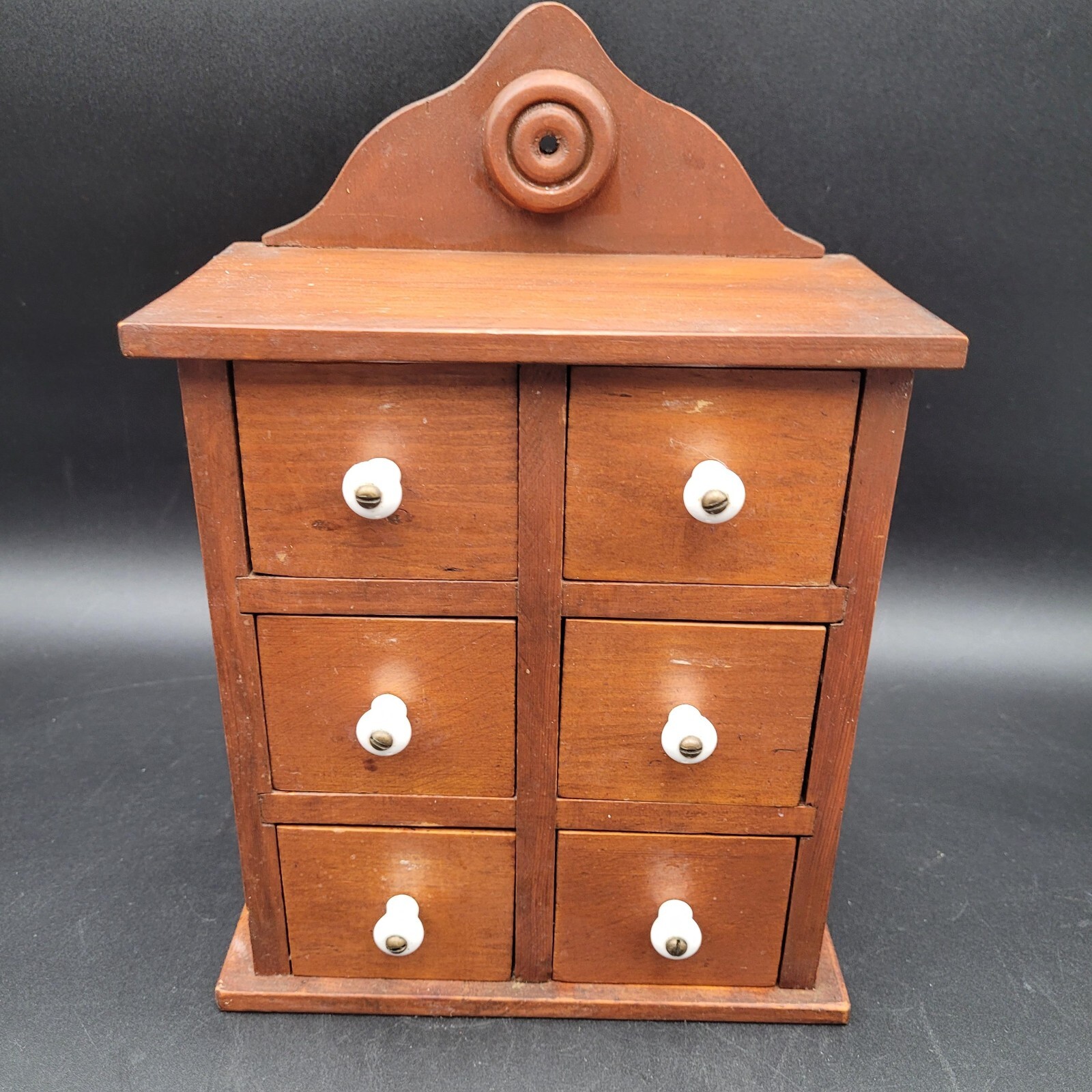Vintage Farmhouse Wooden Wall Mount Spice Rack or Seed Tabletop Chest Of Drawers