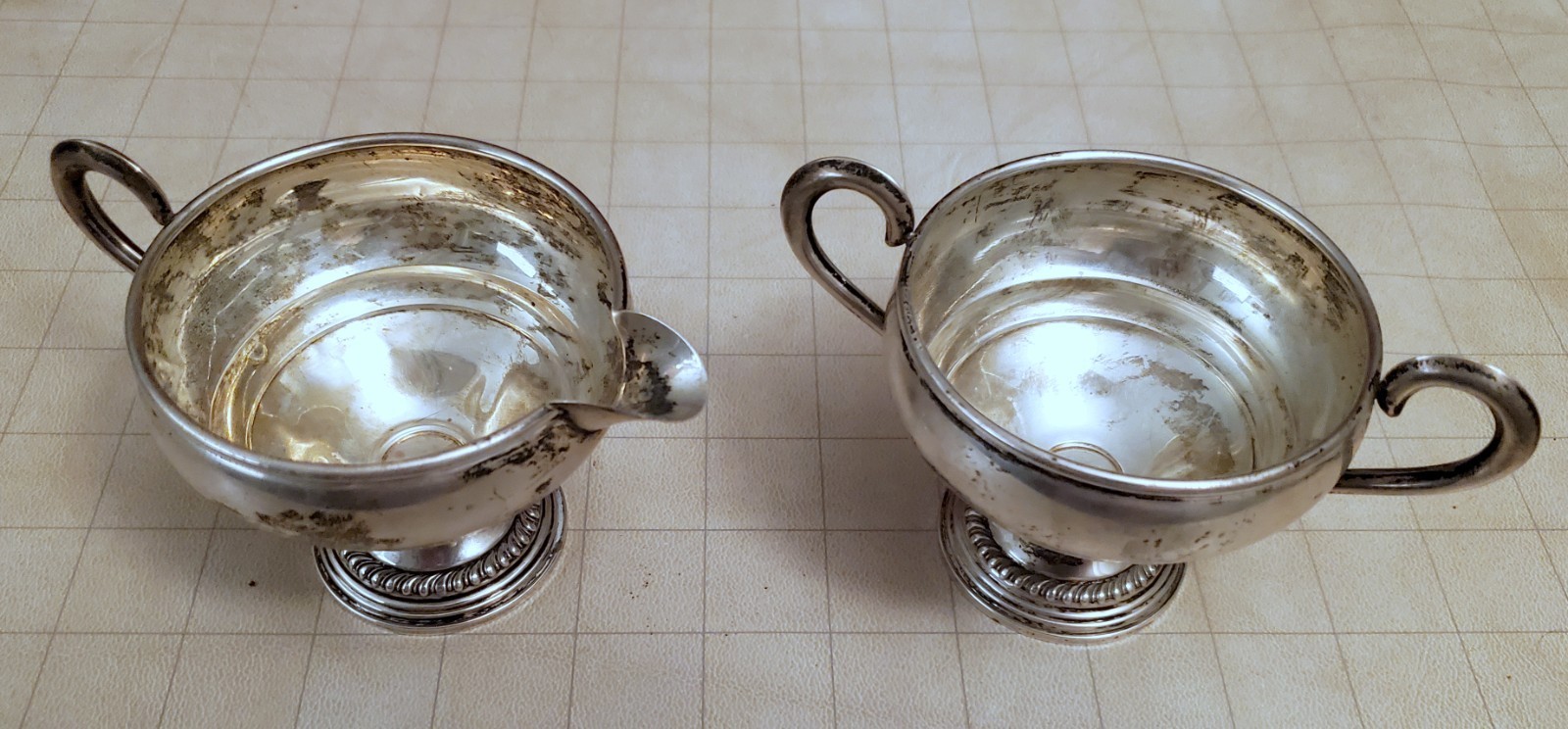 Empire Sterling Silver #22 Weighted Footed Cream & Sugar Dishes Bowls