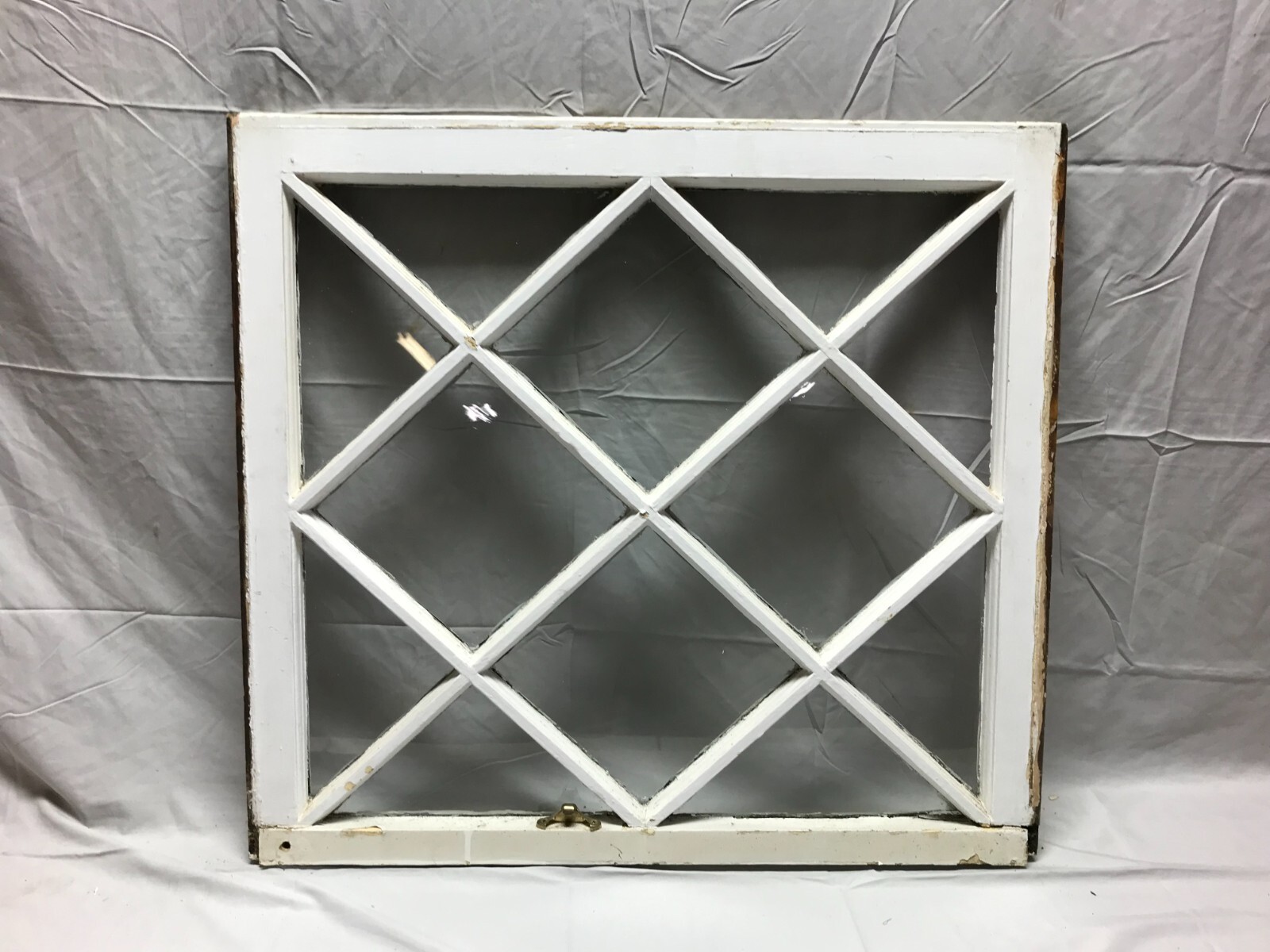 Antique Diamond Mission 12 Lite Window Sash Shabby White Chic 27×30 VTG 714-23B
