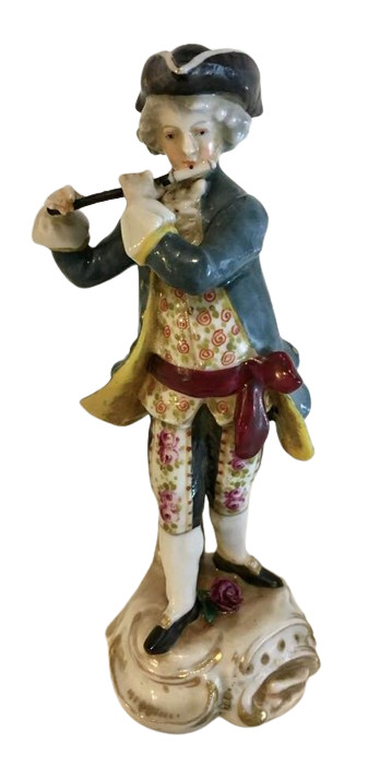 Antique Clignancourt Porcelain Figurine of a French Man Playing Flute France