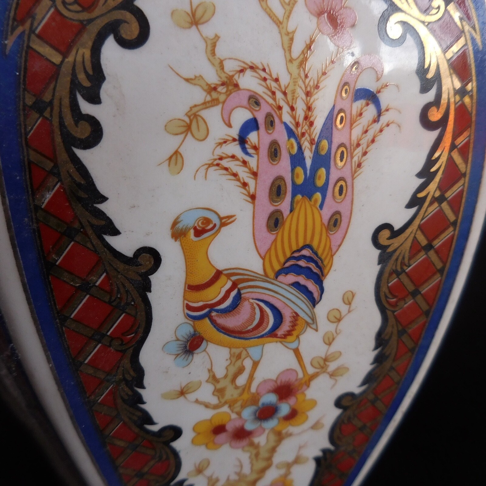 Ceramic Porcelain Peacock White Multicolor Vintage Art Nouveau Deco N7404