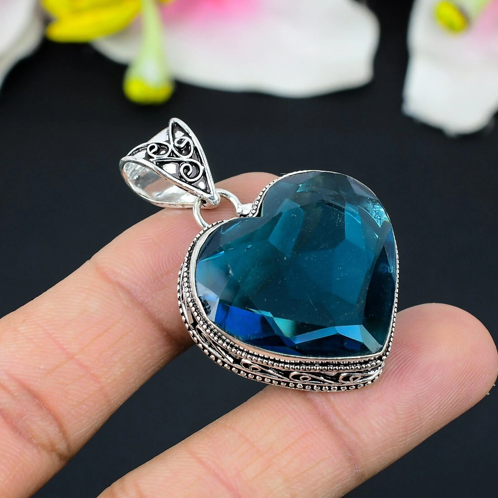 Topaz Pendant, 925 Silver Sterling, Blue Pendant, Christmas Jewelry, Hear