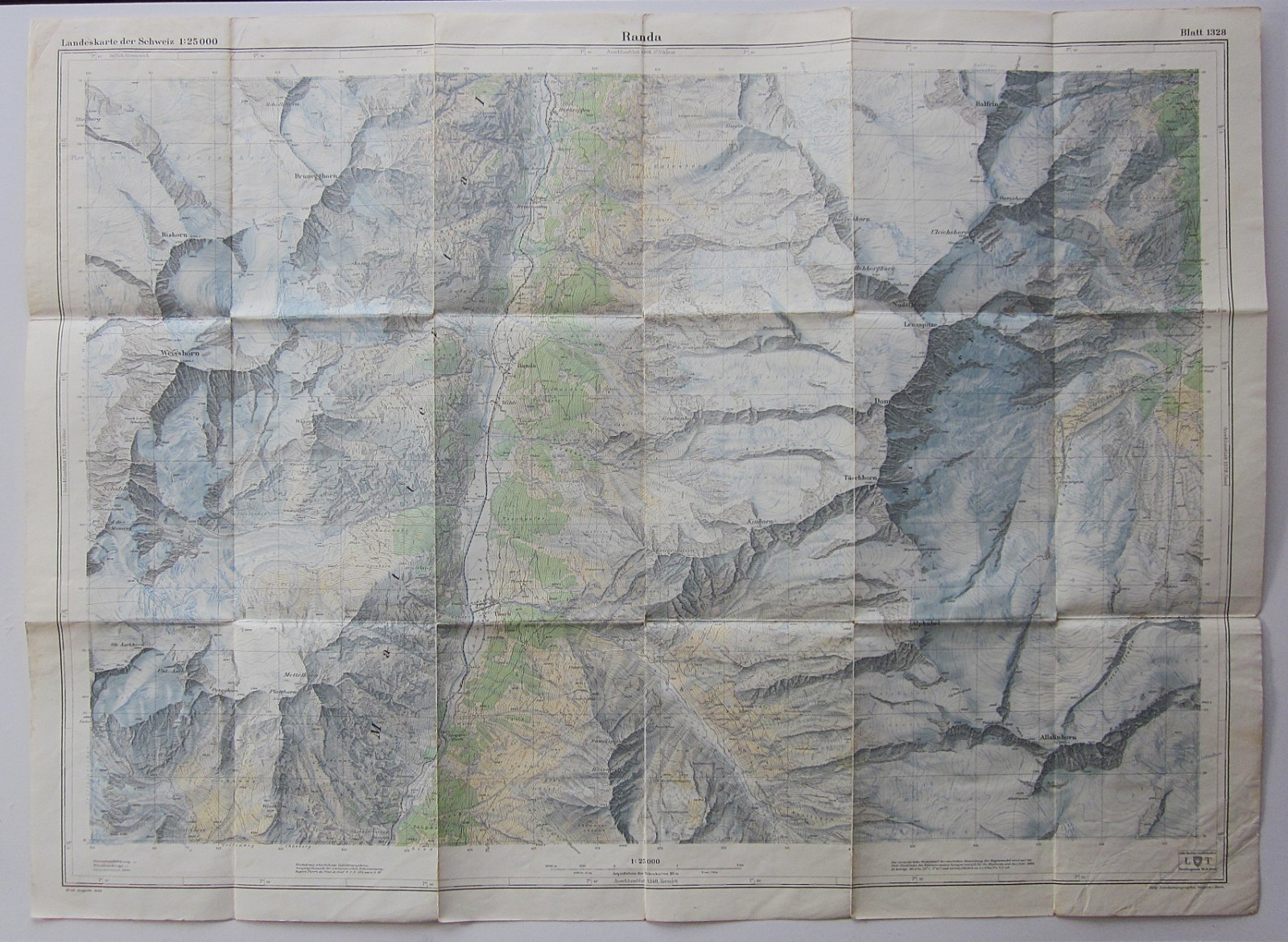 1968 1st Ed Randa Vintage Map 1328 Swiss Alps Climbing Weisshorn Glaciers 1960
