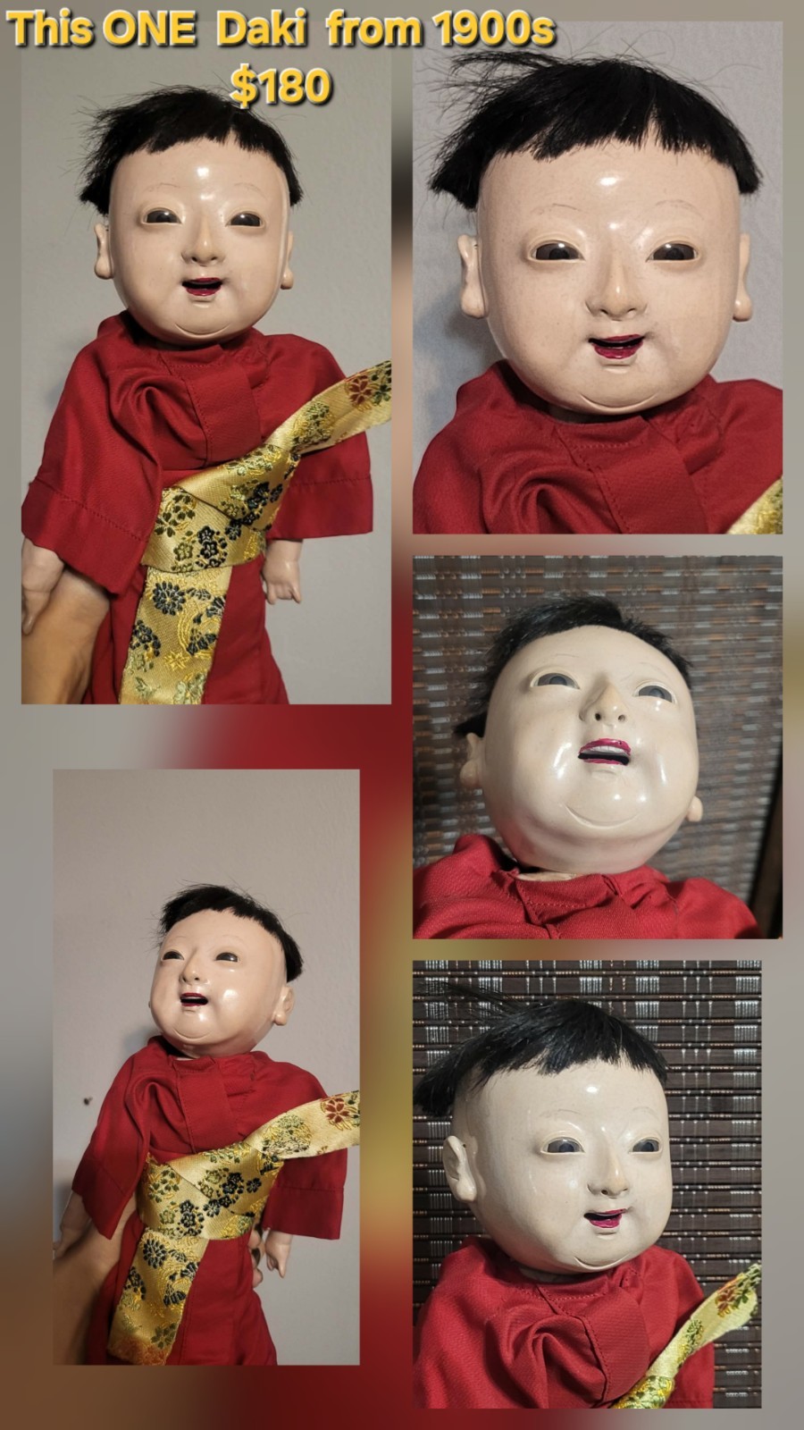 Antique, 19th – Early 20th C. Meiji, Japanese Ichimatsu Doll “Daki” 16″