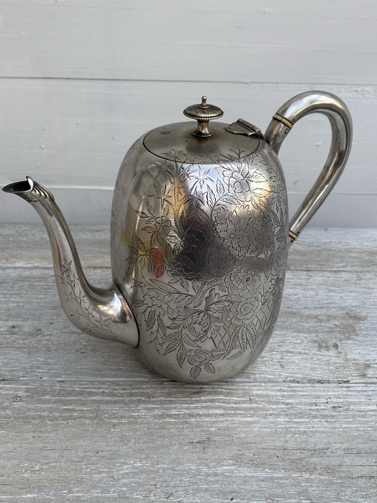 Antique H & H 1399 Hukin & Heath Silver-Plate Teapot Floral Engraved Design#AD