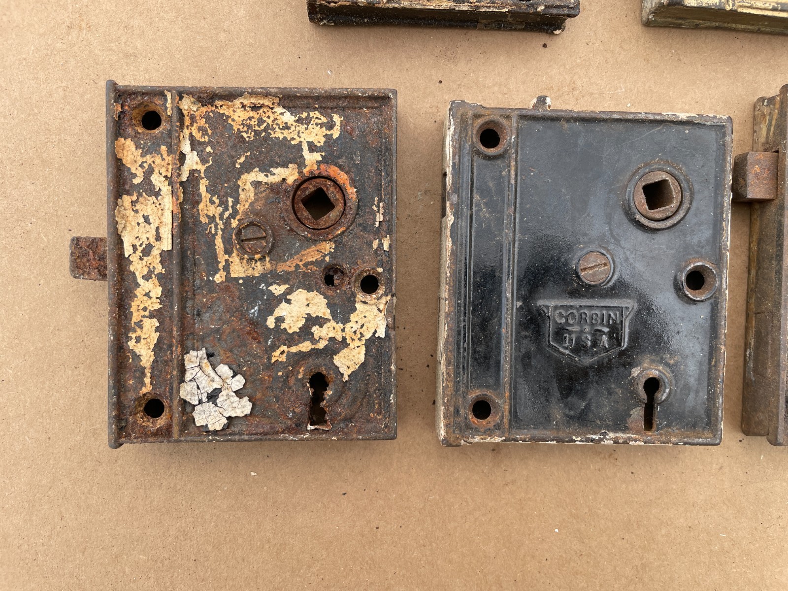 OUTSTANDING Lot of (11) Antique DOOR RIM LOCKS Cast Iron Locks Applied on door