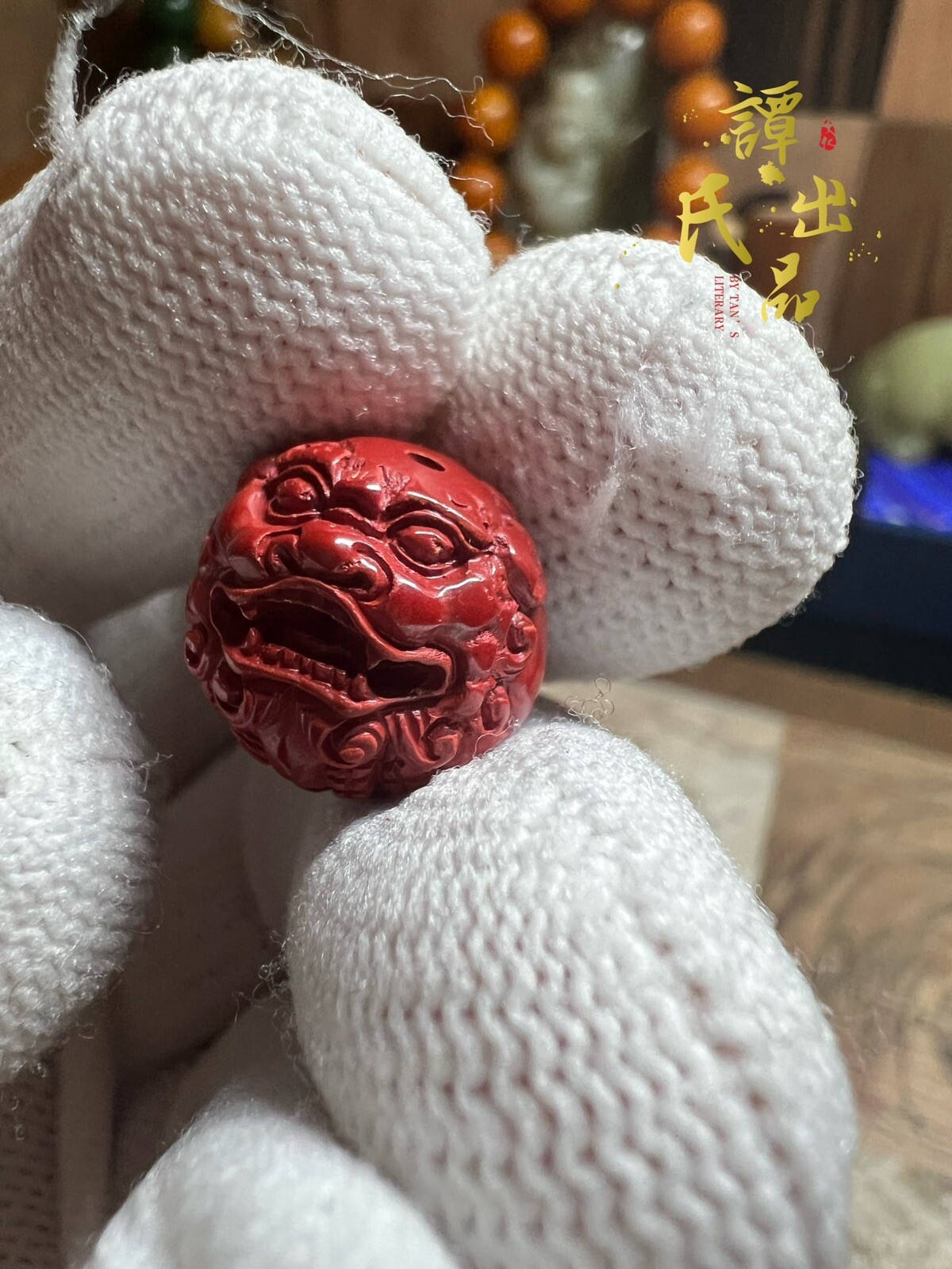 14.5mm 朱砂含量99%↑Cinnabar Hand Carved good fortune Bead 帝王砂雕刻貔貅珠