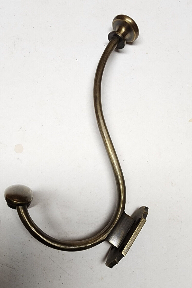 2 x Large Antique Style Solid Brass Wall Mount double Hook Coat / Hat Rack #Q10