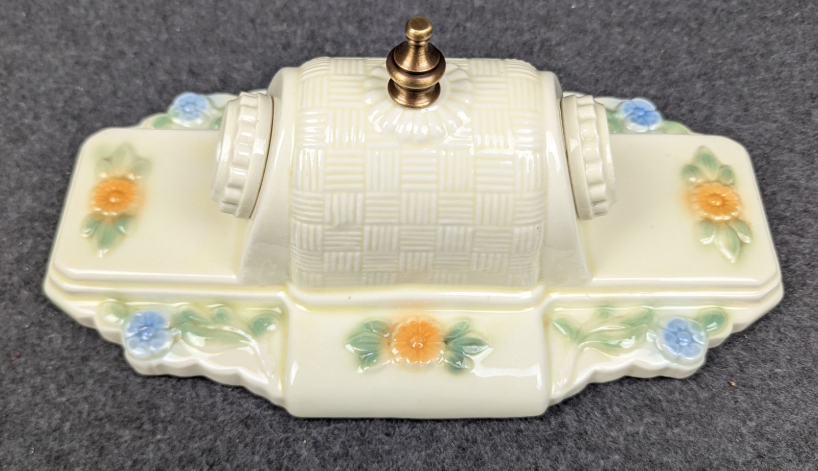 Restored PORCELIER 2-Bulb Porcelain Ceiling Light w/ Blue, Green, Orange Accents