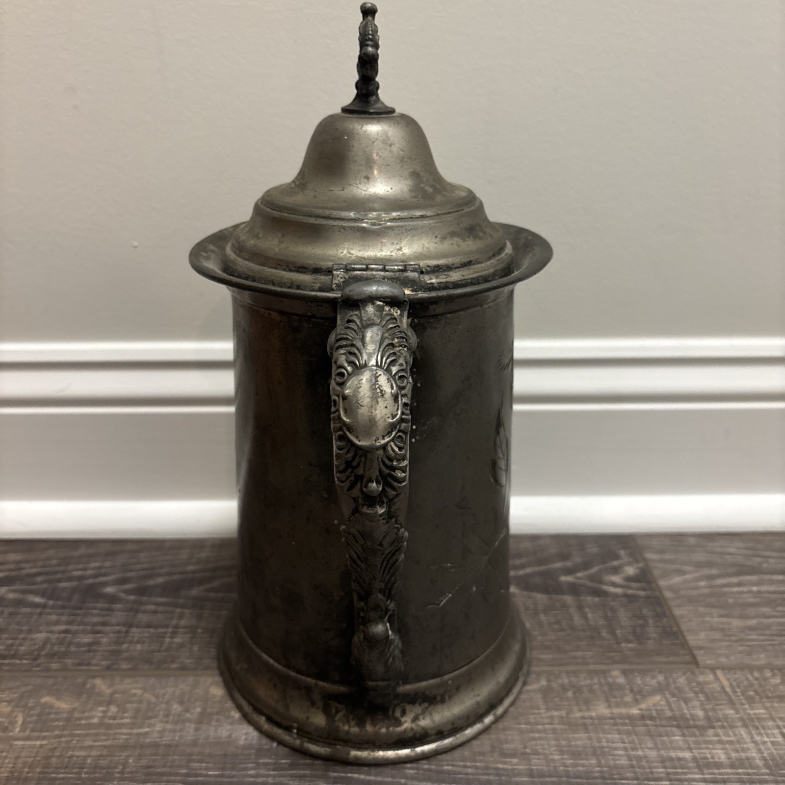 Vtg Made In USA Sheffield Plate Silver 1016 (Pewter?) water pitcher Ornate Rose