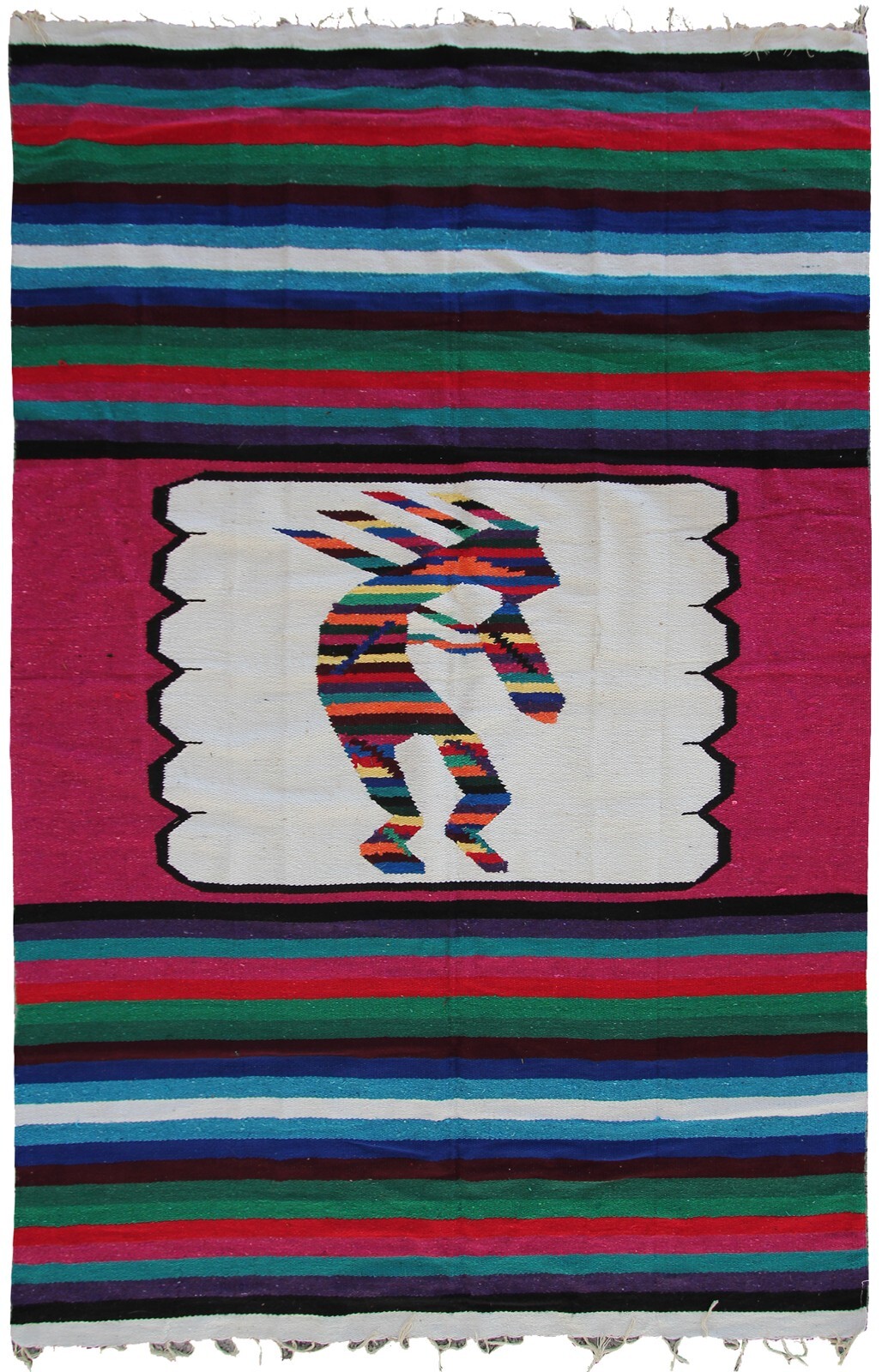 4×7 Vintage Mexican Flatwoven Geometric Horse Design Rug 130cm x 203cm