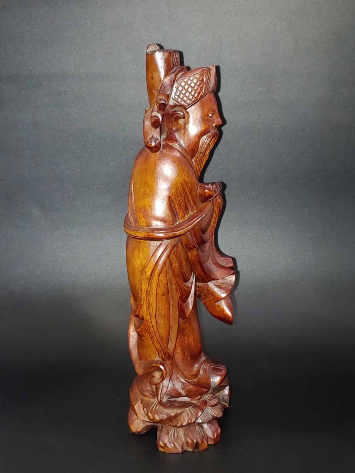 花梨红木雕挂漆文曲星像 Antique Chinese Lacquer Rosewood Hongmu Carving Wenquxing Figurine