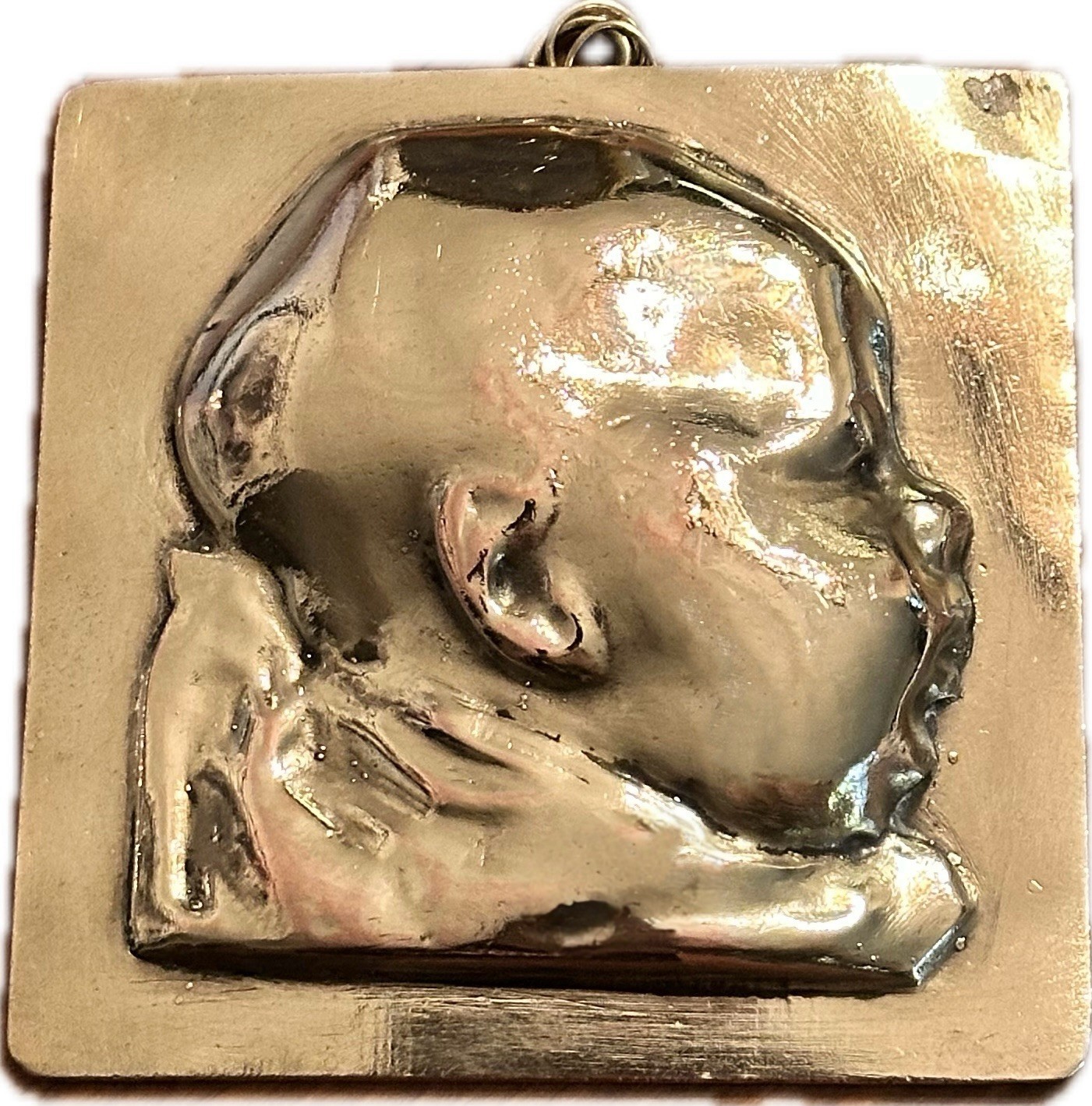 Antique Victorian Brass Baby Profile Relief Plaque 3.25” Art – Handmade