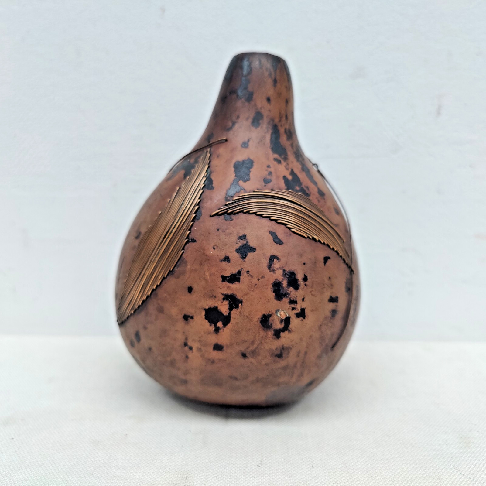 Antique Zulu African Snuff Gourd Late 19th Century with Copper Metal Wirework