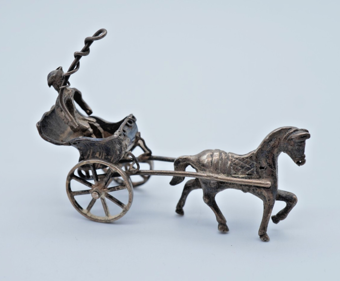 Vintage .900 Silver Horse & Buggy Wagon Cart Miniature Figurine 26 Grams – F085