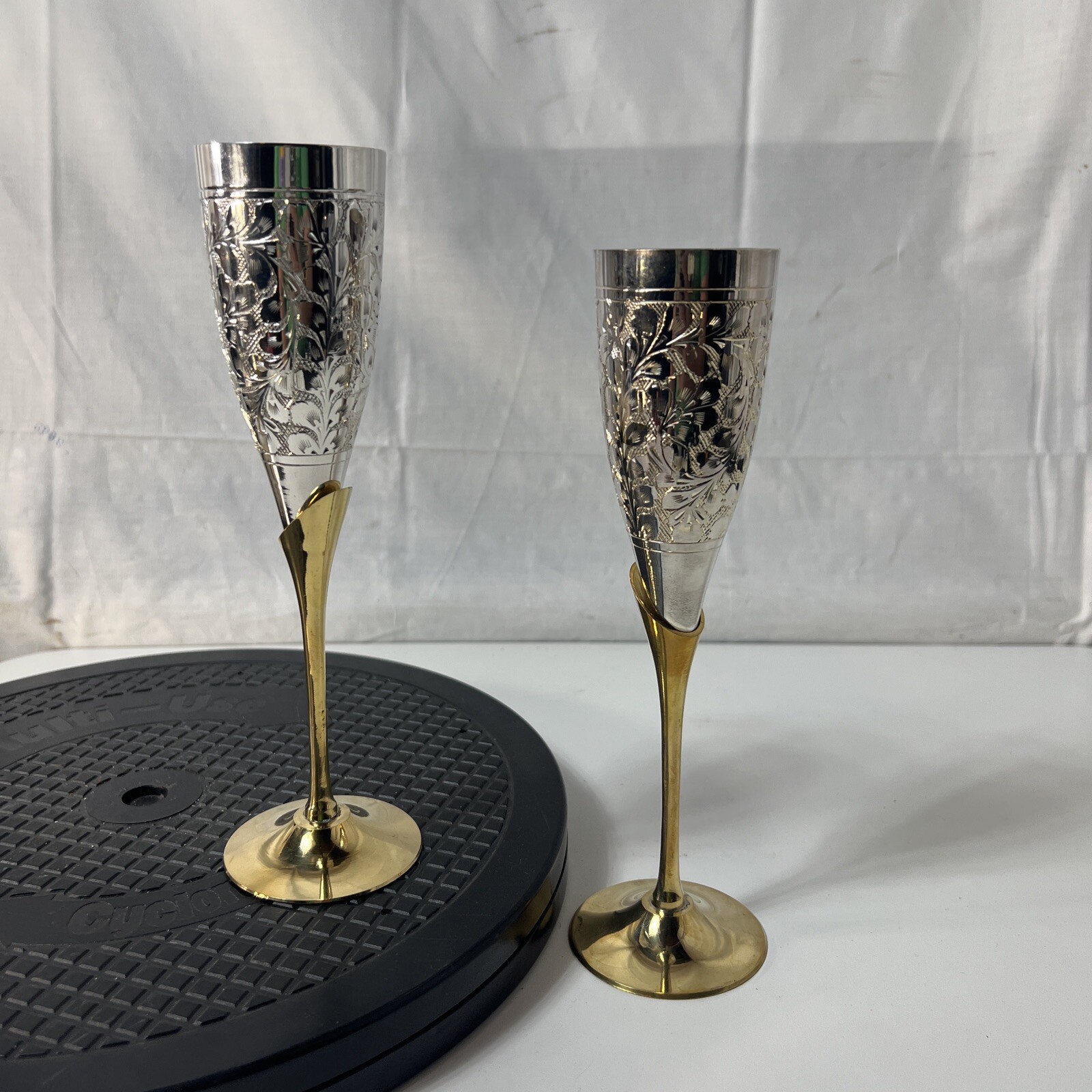 Pair Of Brass Silver Plated Wine Champagne Glass for Parties and Occasions gift