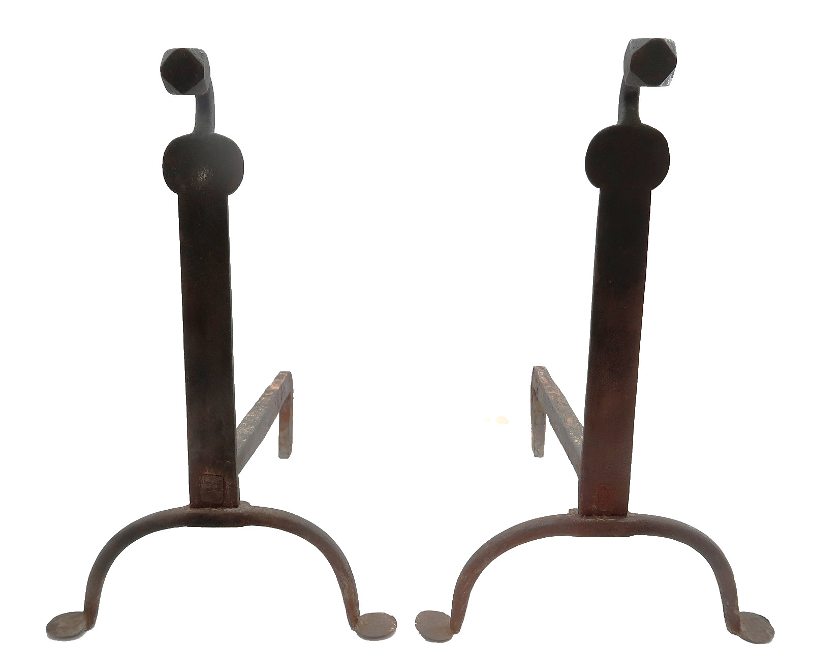 Antique Mission Arts & Craft ANDIRONS Cast Iron Hand Wrought & Peened Gothic
