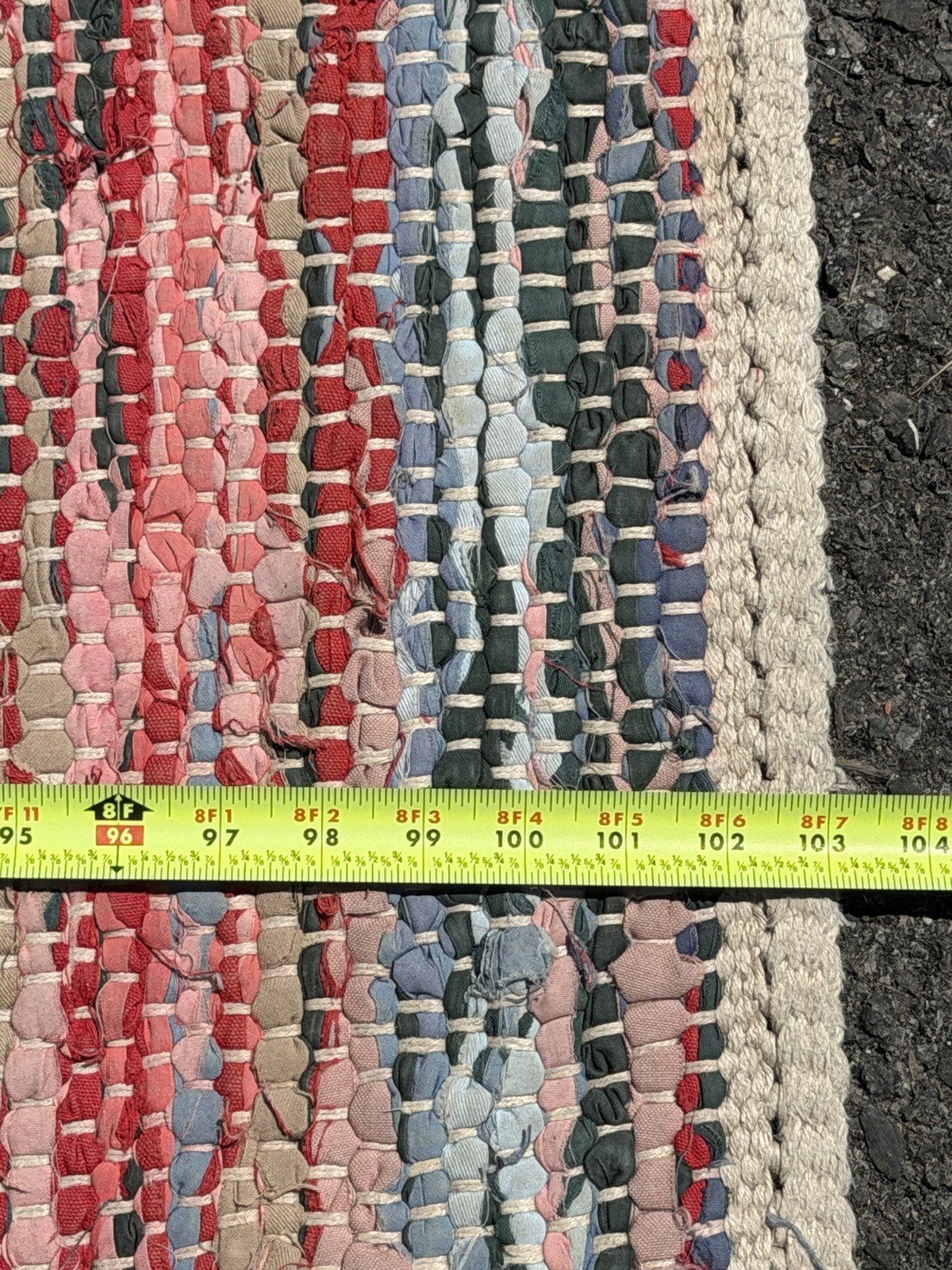 Vintage Abstract Linear Color American Farmhouse Braided Rag Rug Wool Cotton 8×5