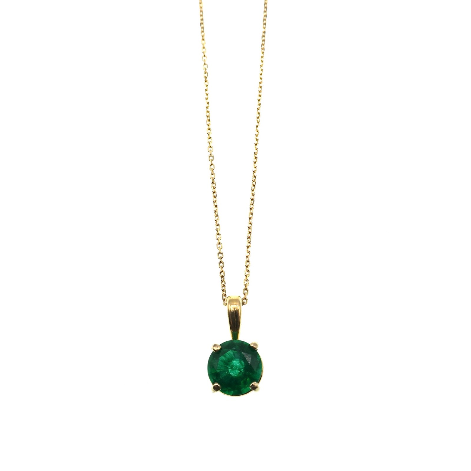 Beautiful 14K Yellow Gold Natural Green Quartz 18″ Solitaire Necklace
