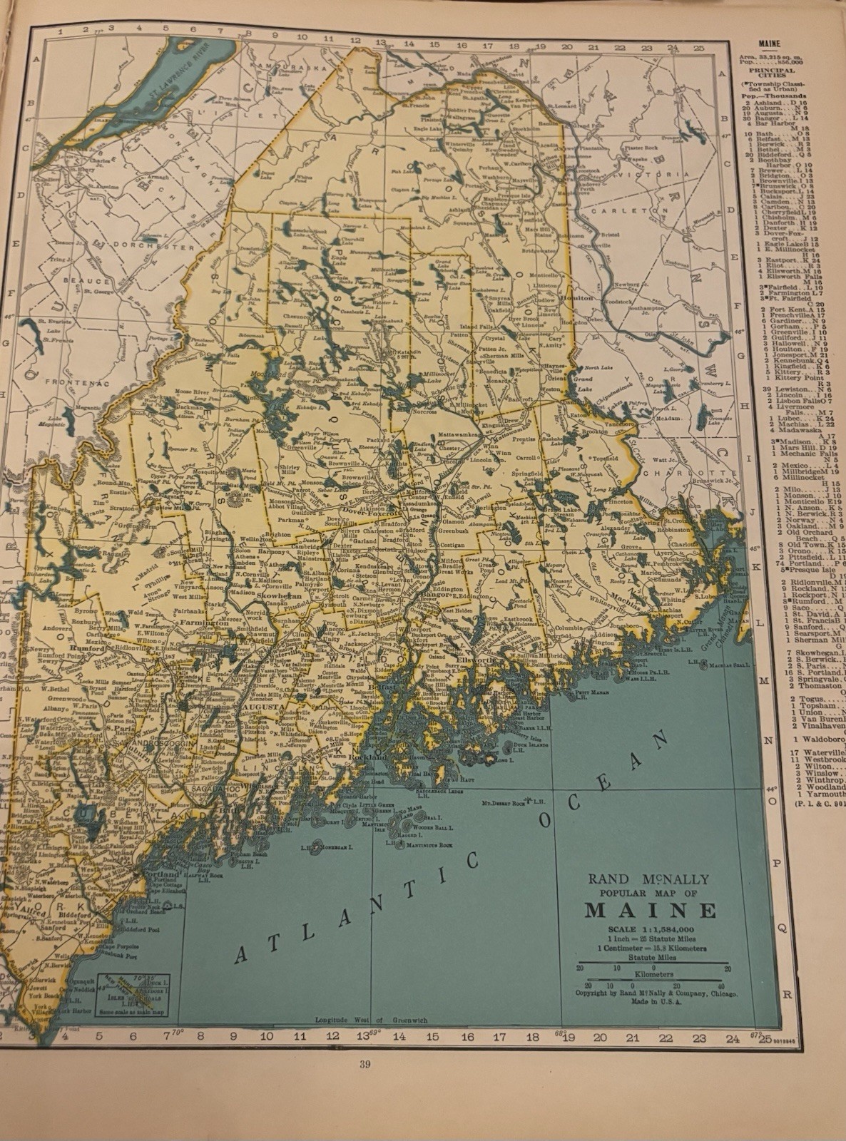Antique Vintage Maine & Maryland, Delaware 11×14 Original 1944 Atlas Map Page