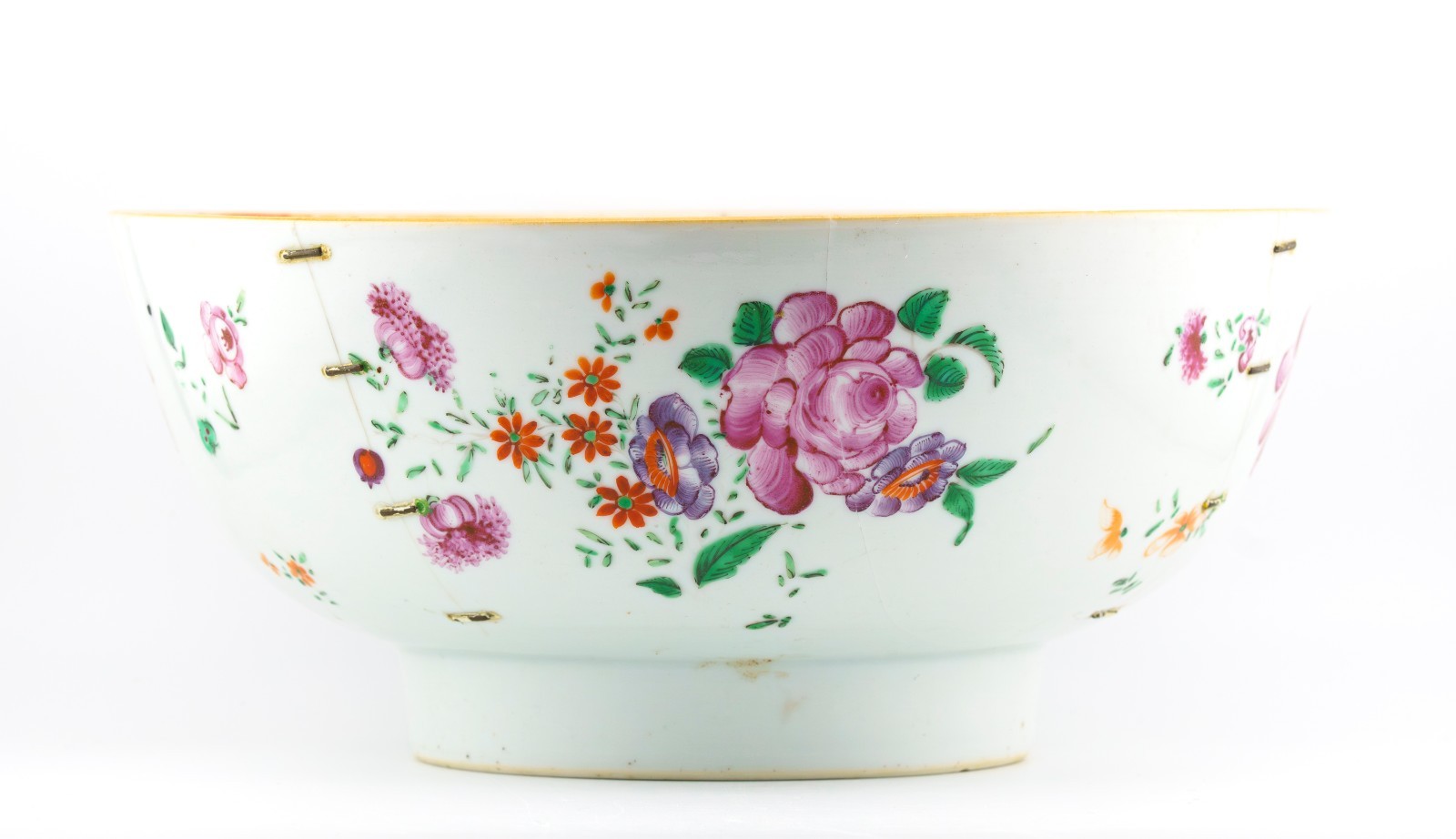 Chinese Porcelain Qianlong Bowl Famille Rose Peony Flower Gilt Qing Period 18C