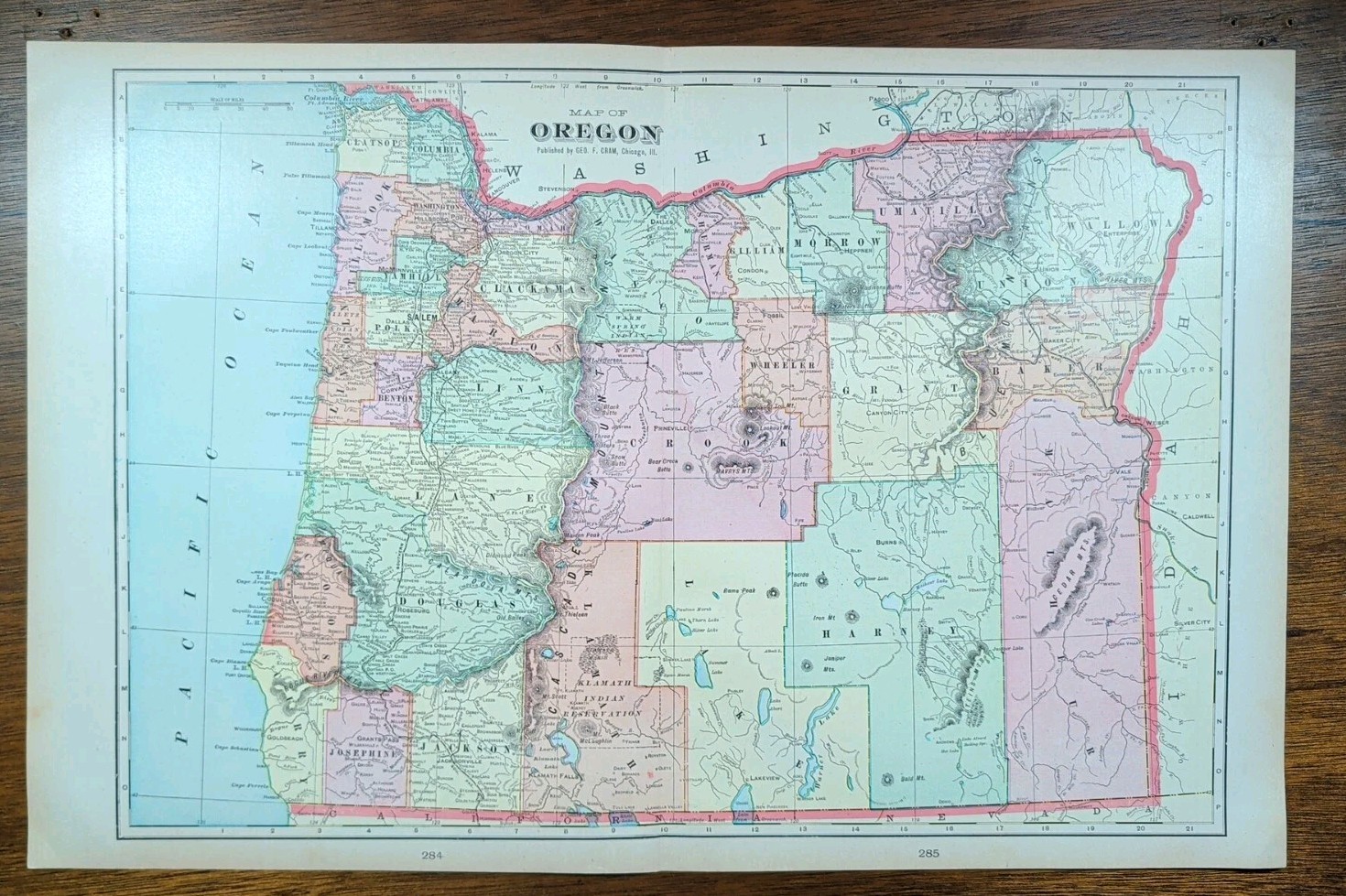 Vintage 1903 OREGON Map 22″x14″ ~ Old Antique Original EUGENE ROSEBURG SALEM OR