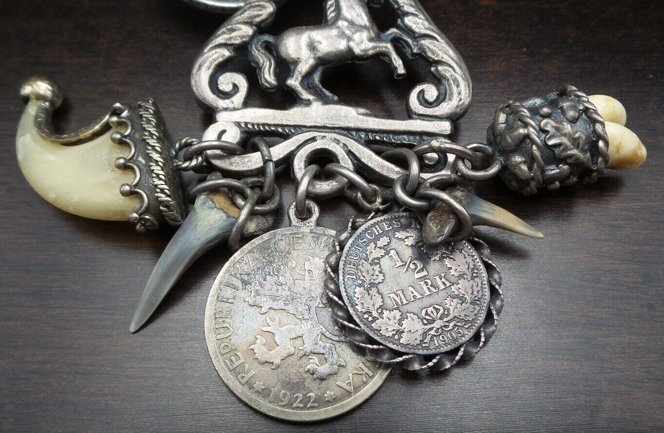 Great Antique Alpine Italian/Austrian 800 Silver & Coin Belt Key or Purse Chain