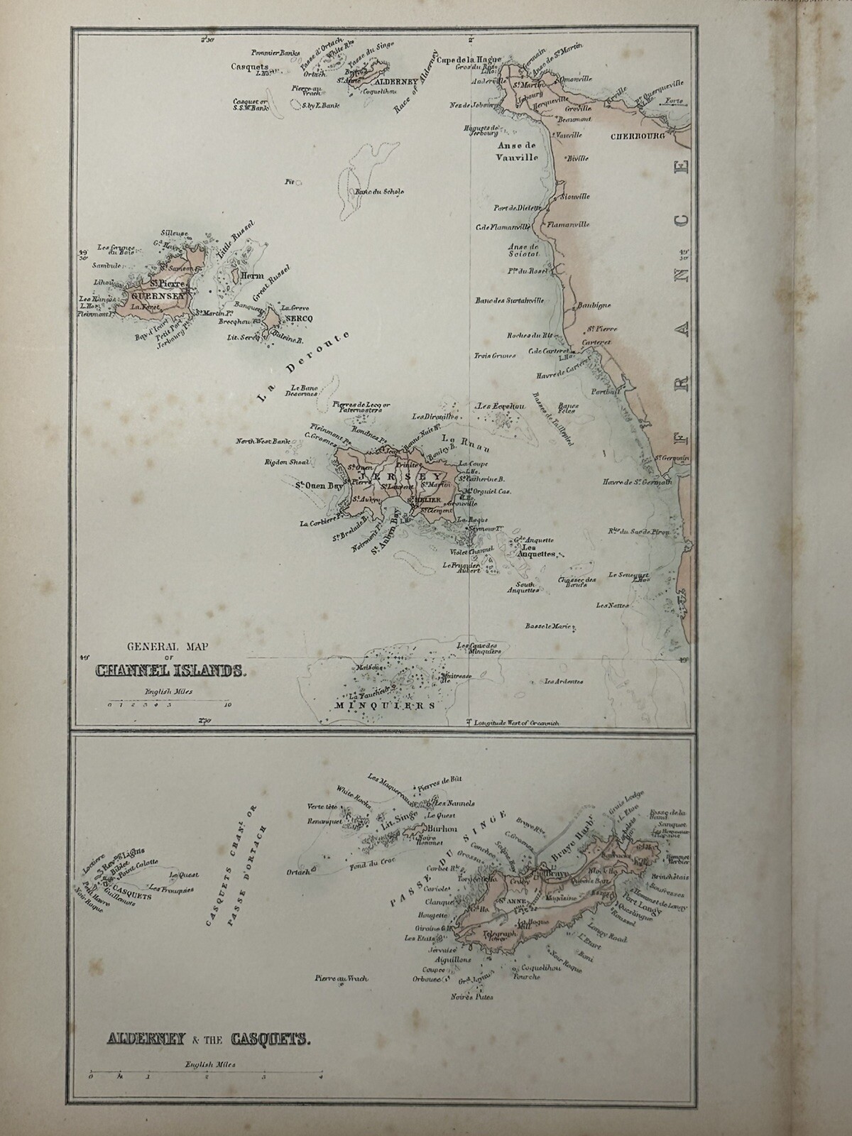 1865 Channel Islands Original Antique Hand Coloured Map by John Bartholomew