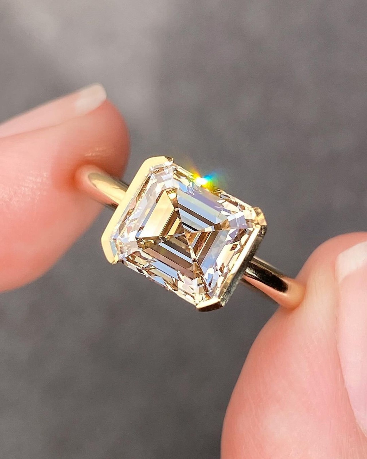4.05 Ct Asscher Cut Lab Created Engagement Ring – Bezel Set Solitaire Ring