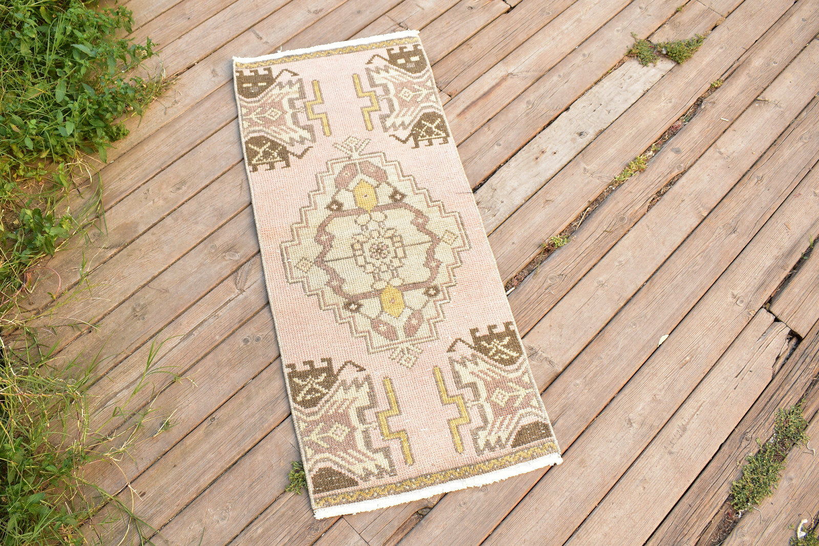Turkish Carpet Hand Knotted 1×3 Size Doormat Chair Multi Color Rug 43x98cm