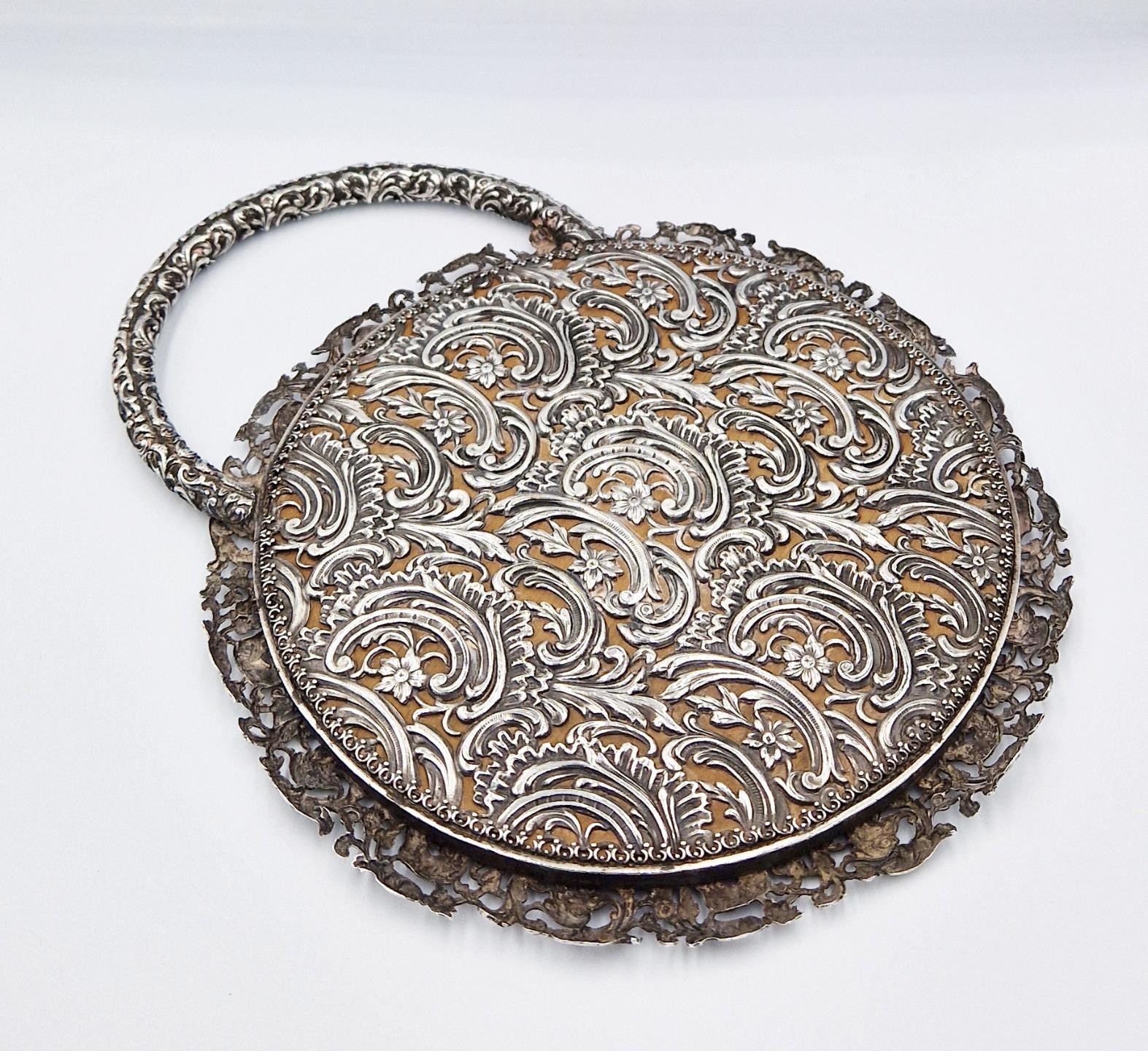FINE CONTINENTAL SILVER PLATED OPENWORK DRESSING TABLE MIRROR c1890