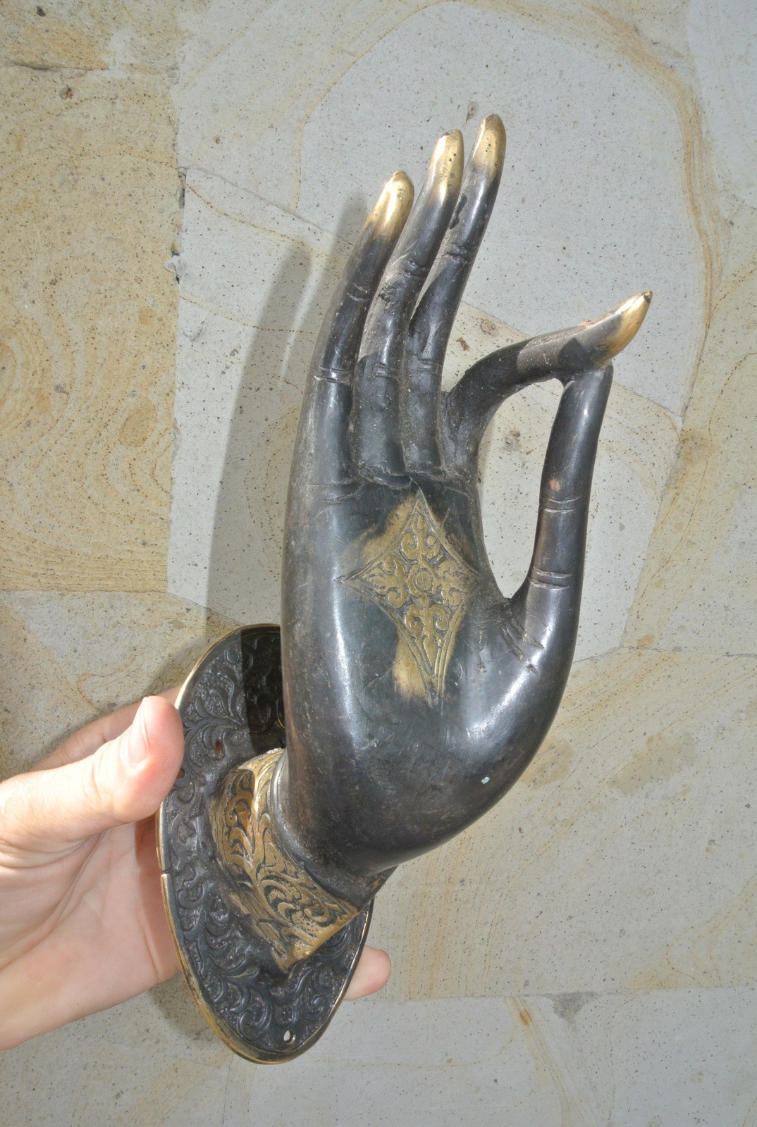 exquisite large Buddha Pull handle Finger brass door antique style HAND 25cm