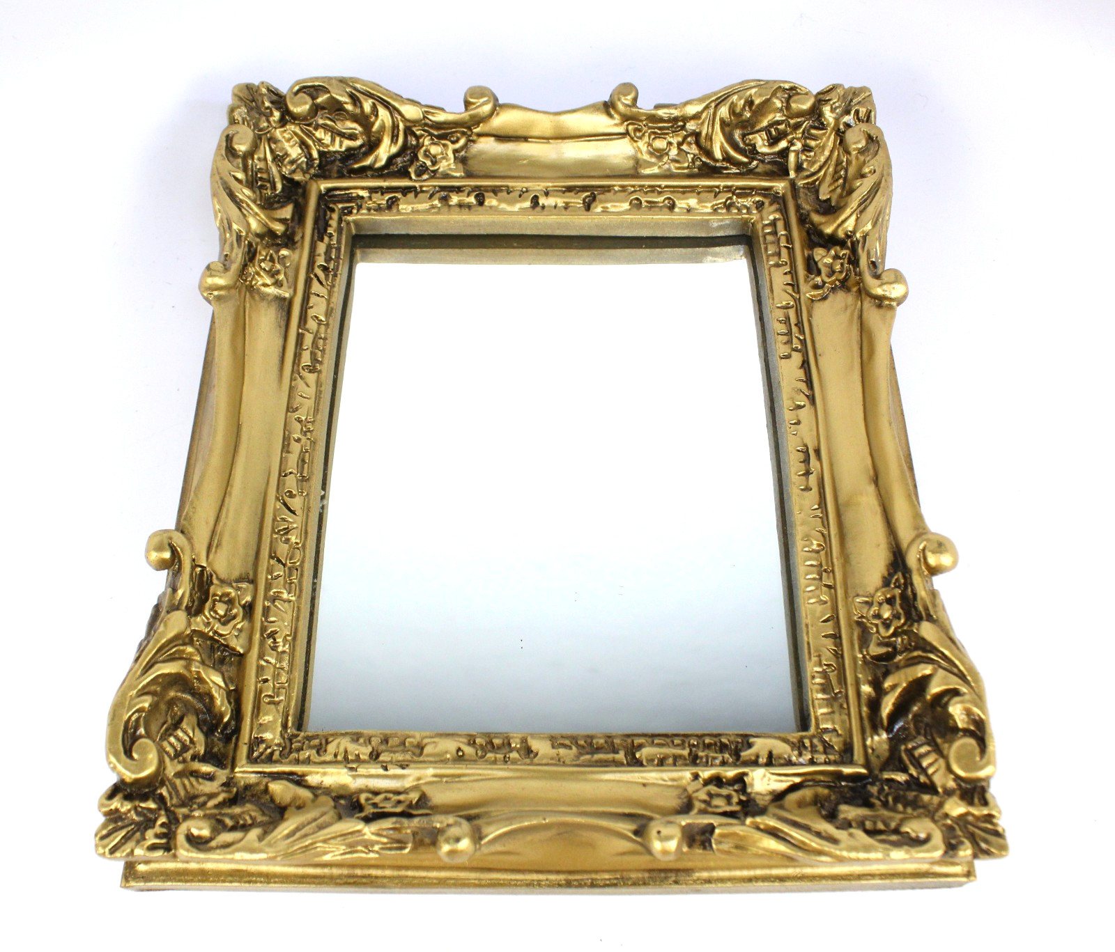 Vintage Gold Gilt Victorian Wood Framed Ornate Mirror 13.5″ x 11″ x 2″, NOS