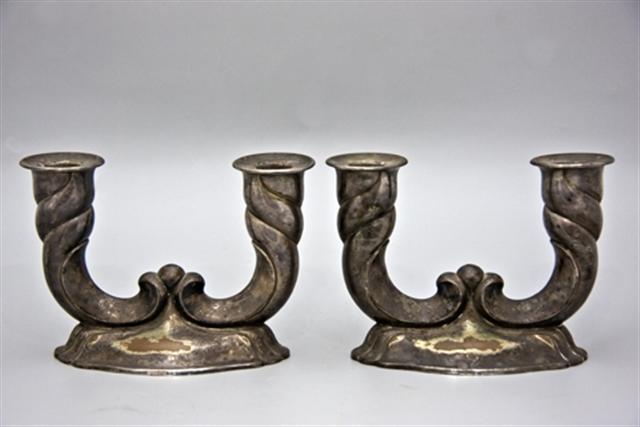 Pair Antique German Art Deco Silverplat Candlesticks 1930 Feinsilberauflage Hoka