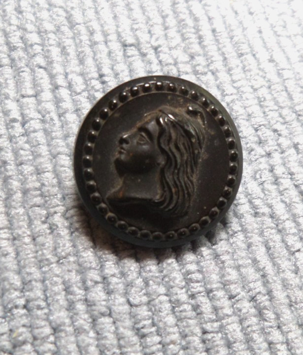 Antique Goodyear Rubber 1851 Picture Button LADY LIBERTY