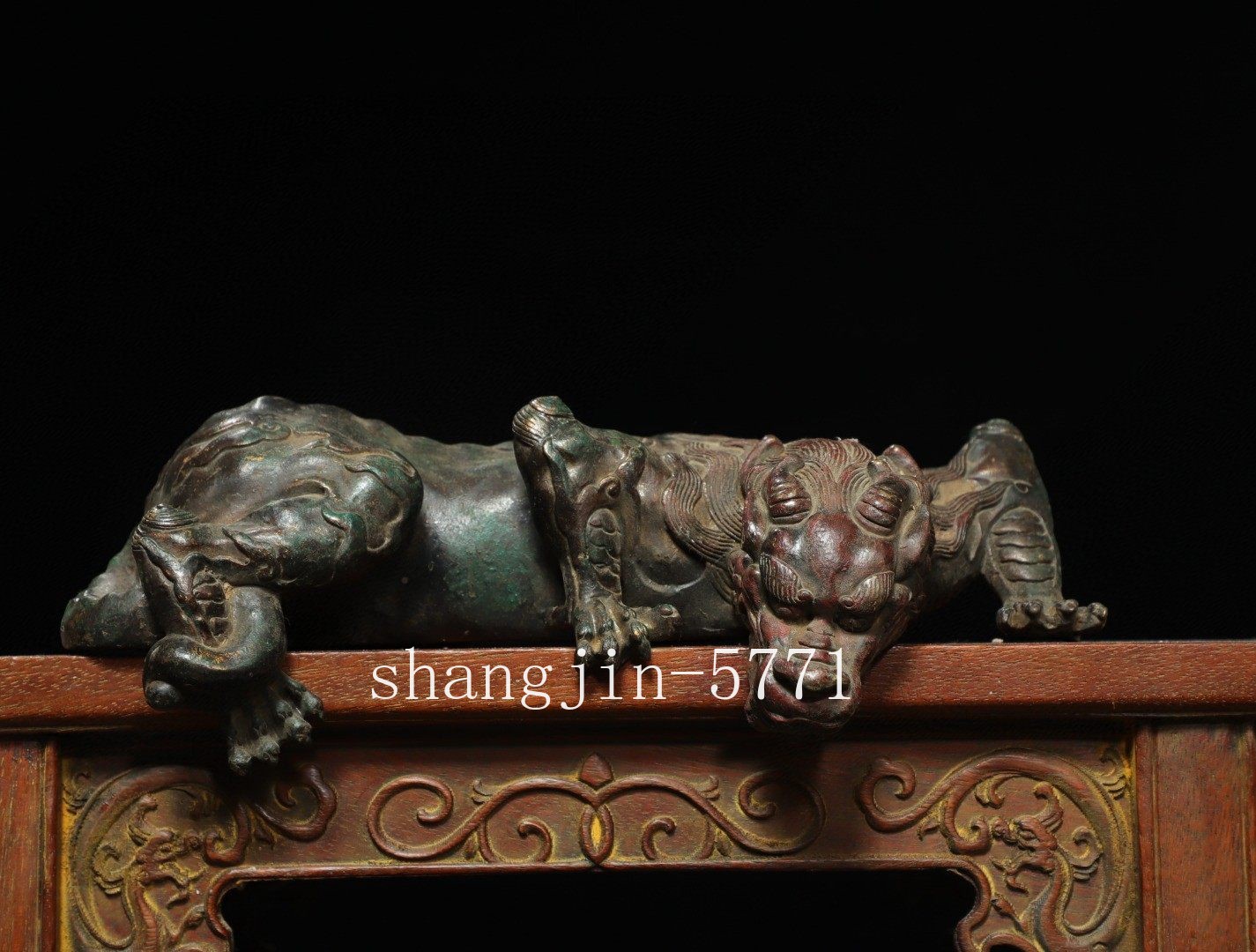 10.4″ Old China Bronze Gilt Carving Feng Shui Pixiu Dragon Unicorn Beast Statue