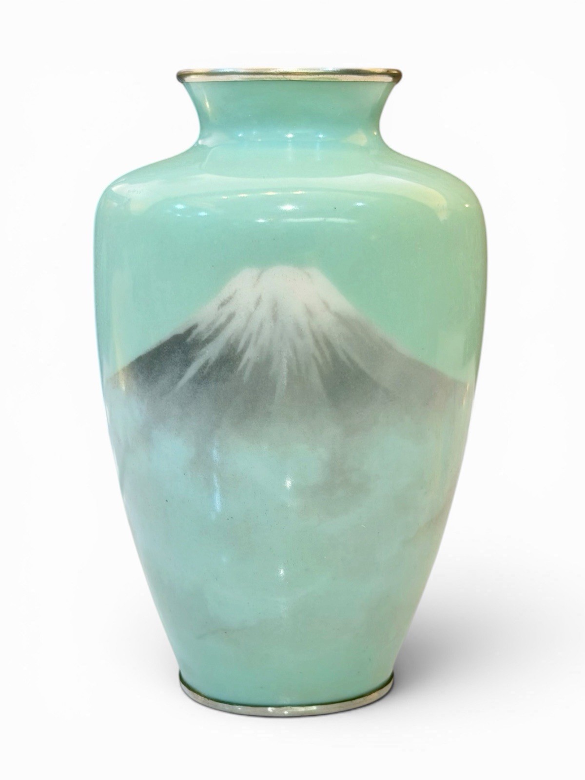 A Fine Japanese Musen (Wireless) Cloisonné Enamel Vase with Mount Fuji.Meiji Era