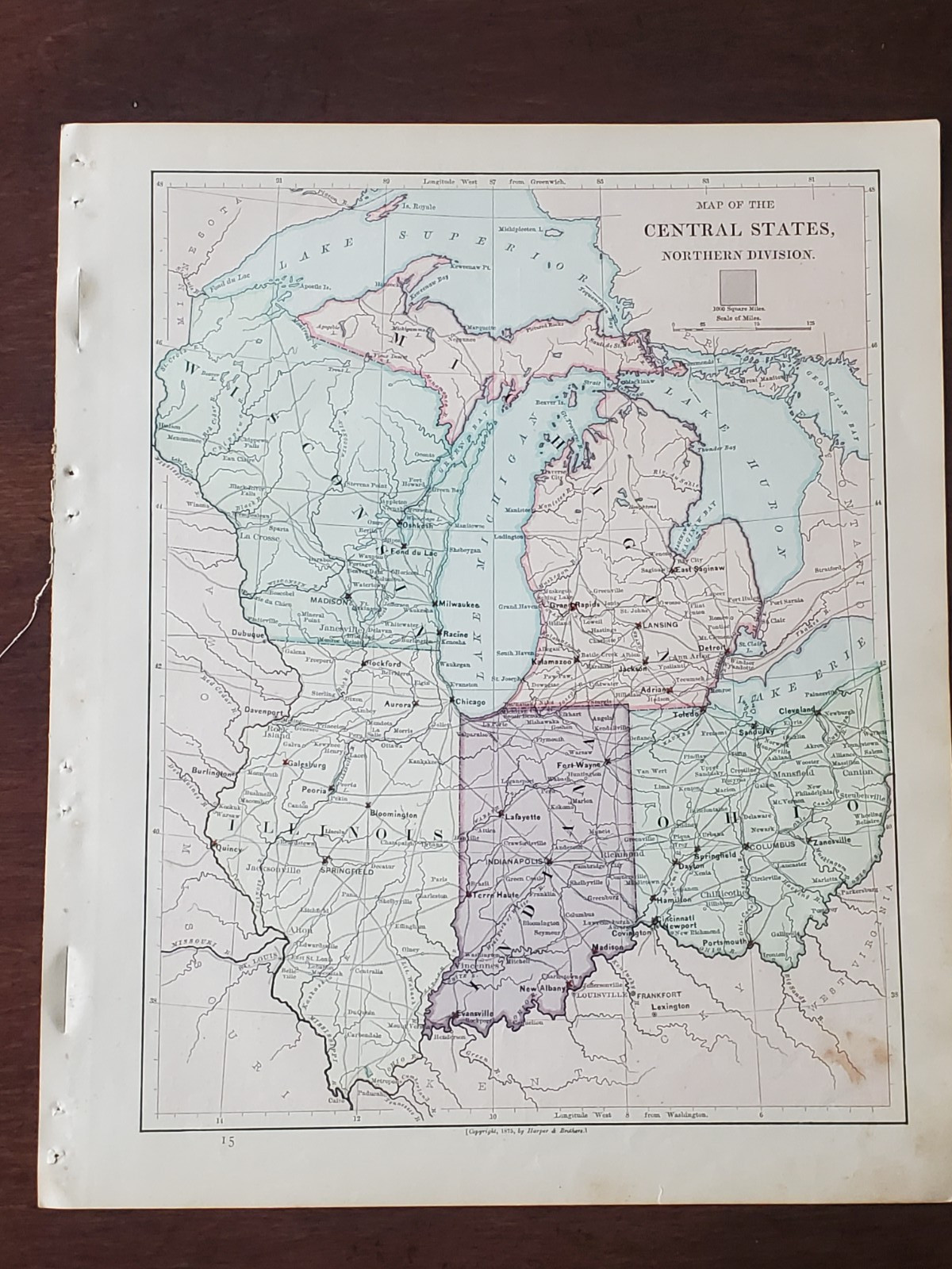 1877 Colored Map “Northern States” Harper’s School Geography Book 10″x12″