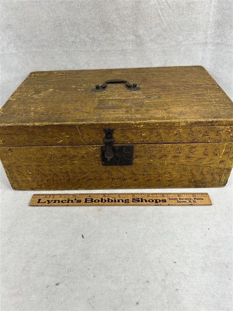 antique document box wood grain painted carry handle 15x9x5 original 1800s
