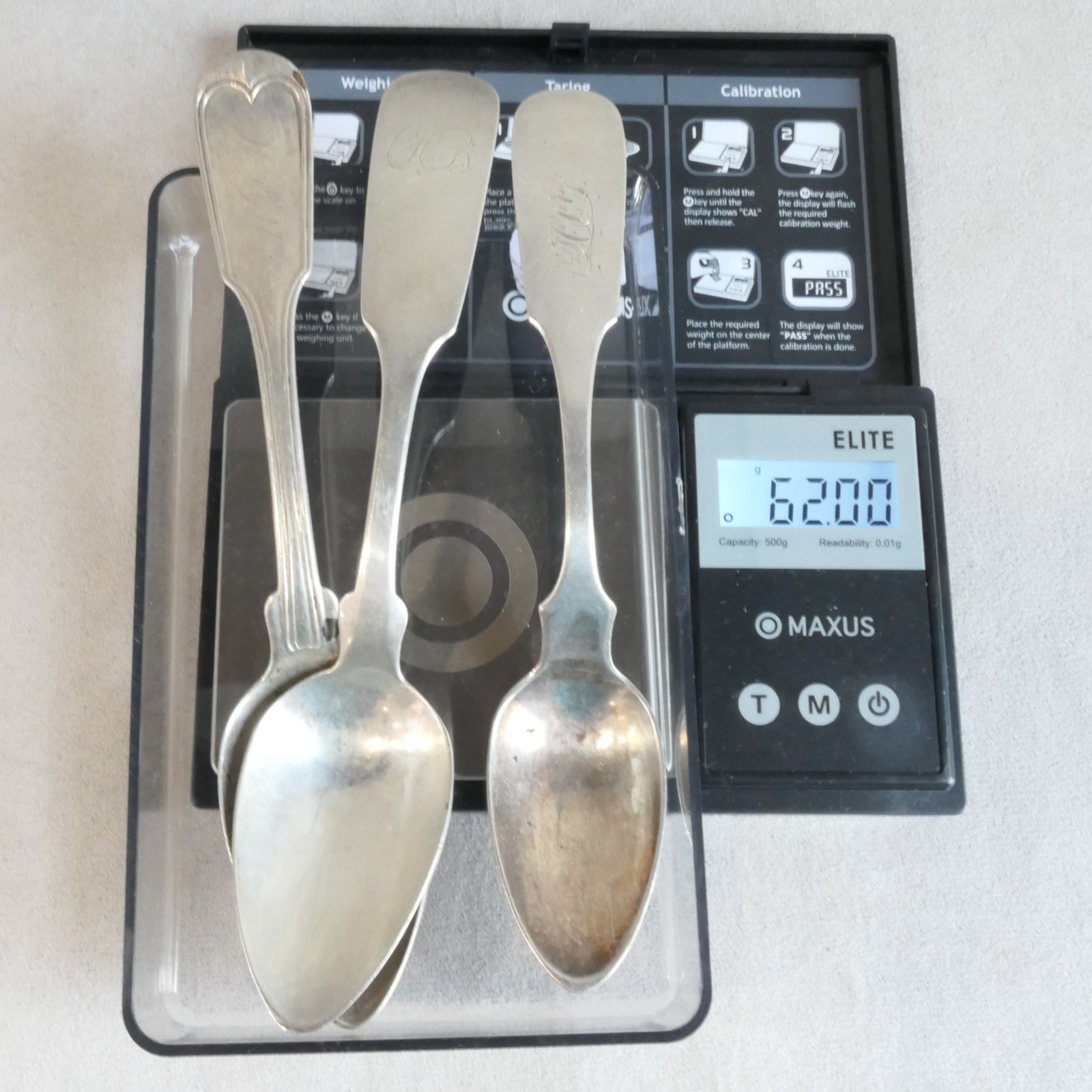 Three American Coin Silver Spoons (assorted makers) : 62.0g