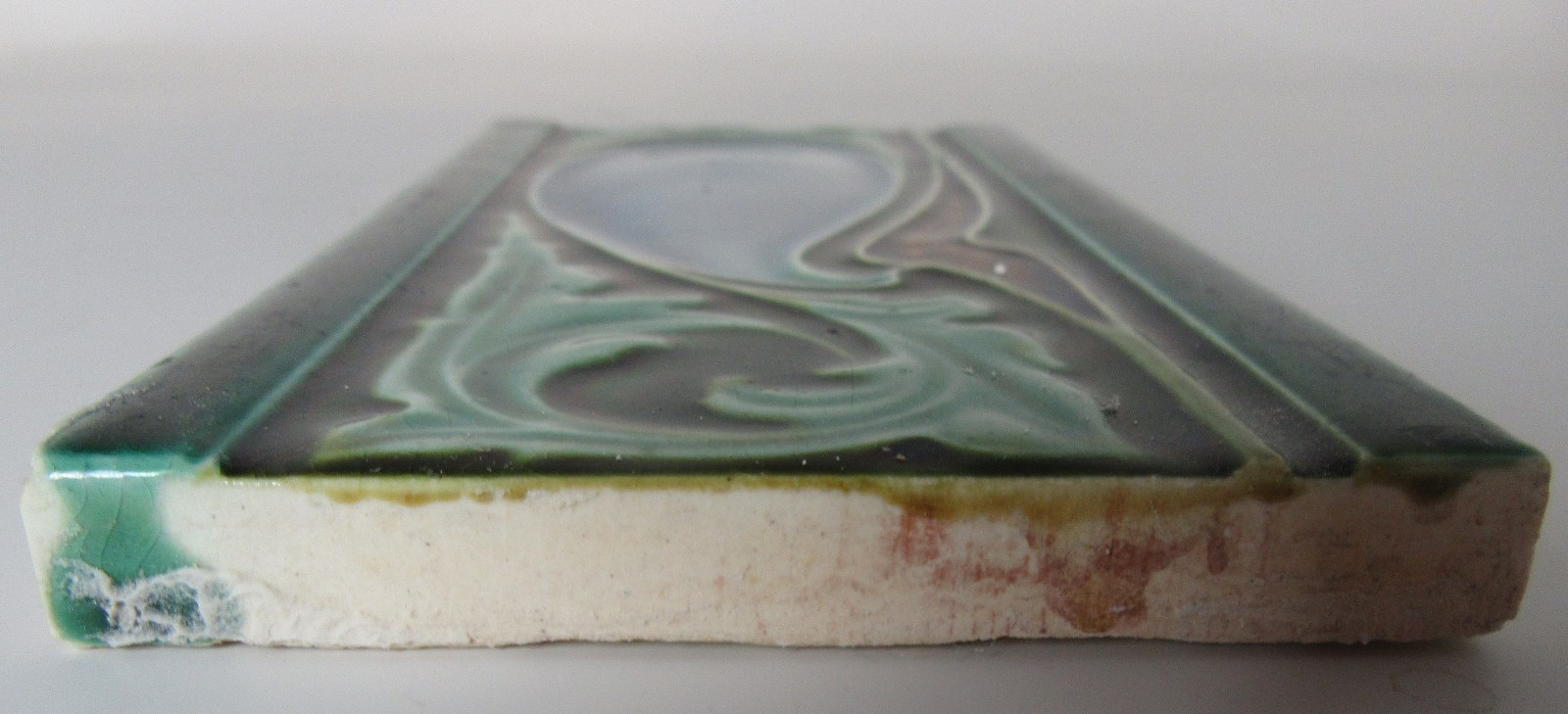Flat BORDER TILE England A.M.Ltd C1900 Blue Brown Green Antique