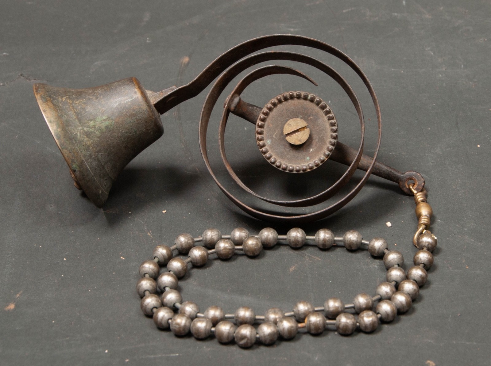 Antique Brass Doorbell, Steel Spring and Pull Chain for Entry Door or Porch