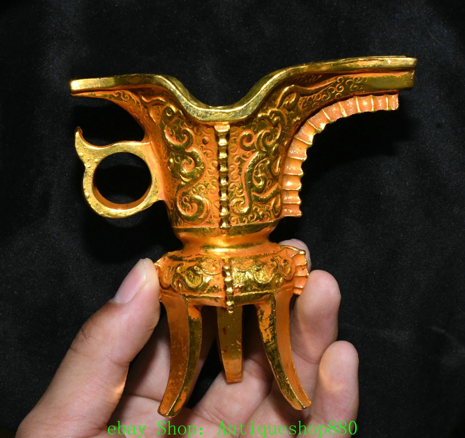 4.3”Old Chinese Dynasty Bronze Gilt Phoenix Drinking Wine Cup Mug Statue
