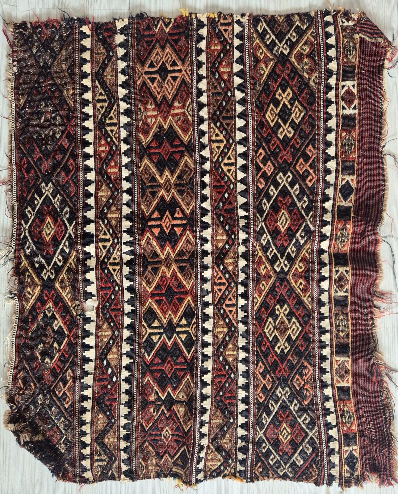 Antique Turkmen Cicim Kilim Fragment, Handwoven Wool & Cotton, Natural Dyes