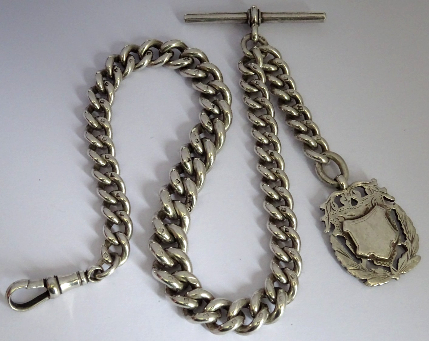 Antique heavy 67.5g all original solid silver pocket watch albert chain & fob
