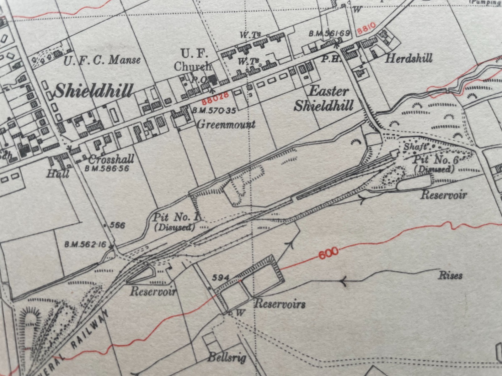 Prov. Edition Topographical Map of the Shieldhill area. Stirlingshire XXX. SE
