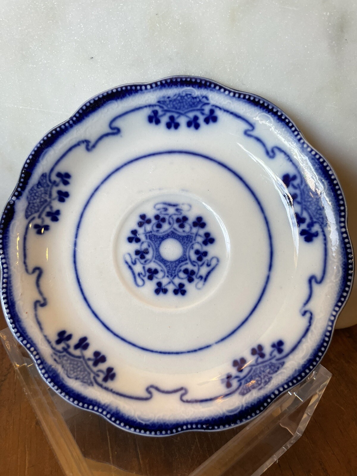 Beautiful Flow Blue Lorne W.H. Grinley saucer, 6″ , Circa 1900, Antique Dishes