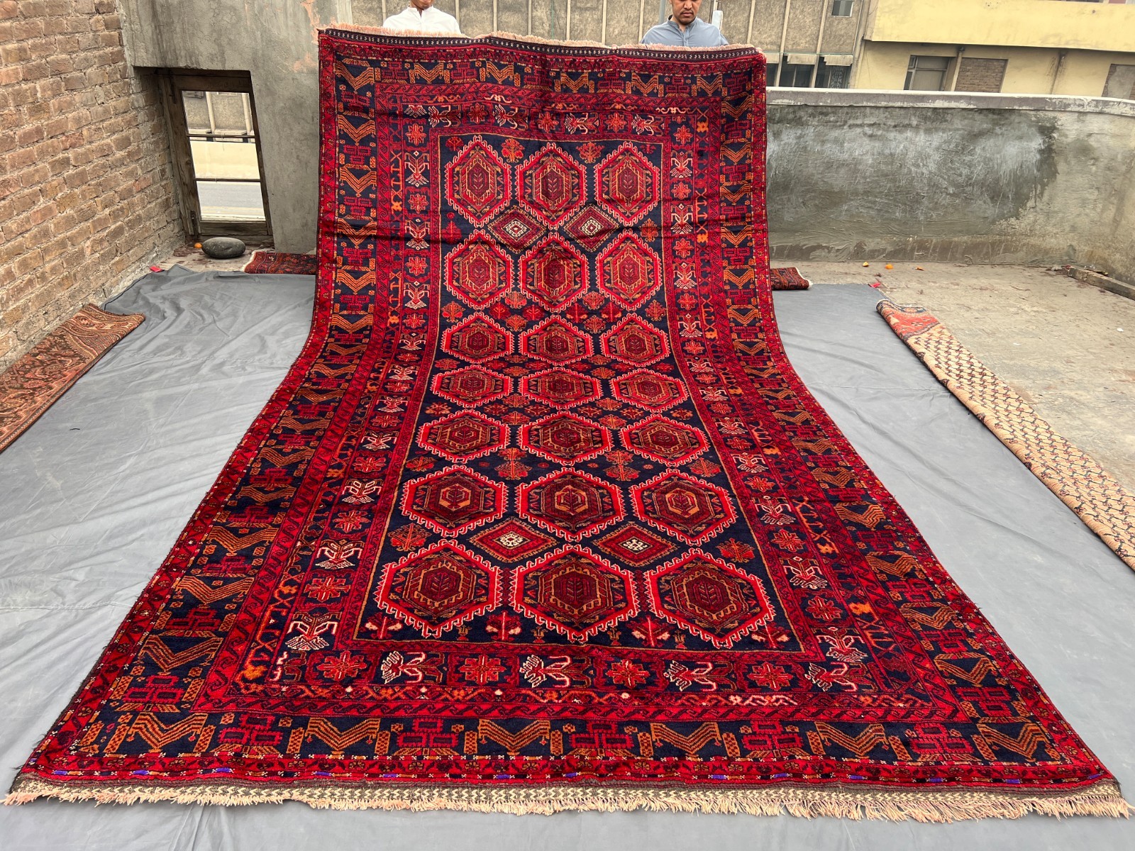 Red Vintage Tribal Area Rug 7.10×14.5 Hand Knotted Wool Oriental Large Carpet