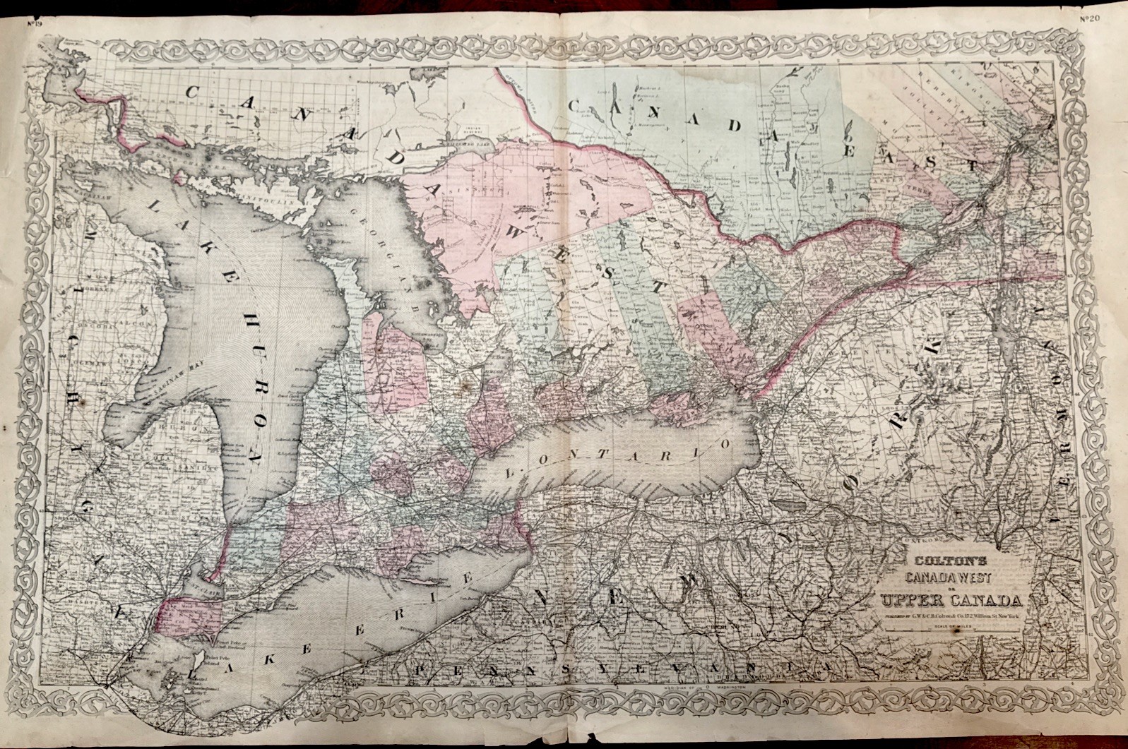 1870 Colton’s Canada West Lake Huron Eerie Antique Hand Coloured Map 28″ x 17″